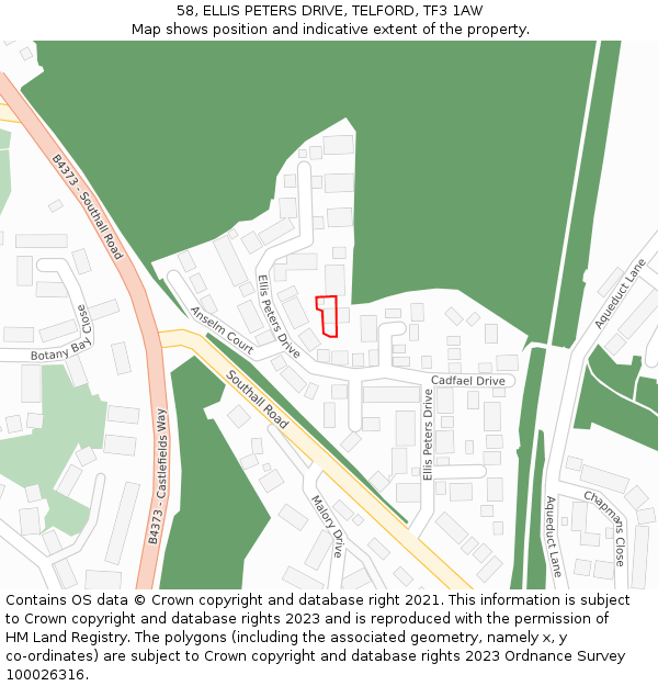 58, ELLIS PETERS DRIVE, TELFORD, TF3 1AW: Location map and indicative extent of plot