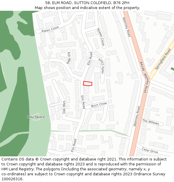 58, ELM ROAD, SUTTON COLDFIELD, B76 2PH: Location map and indicative extent of plot