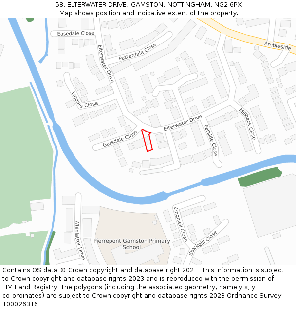 58, ELTERWATER DRIVE, GAMSTON, NOTTINGHAM, NG2 6PX: Location map and indicative extent of plot