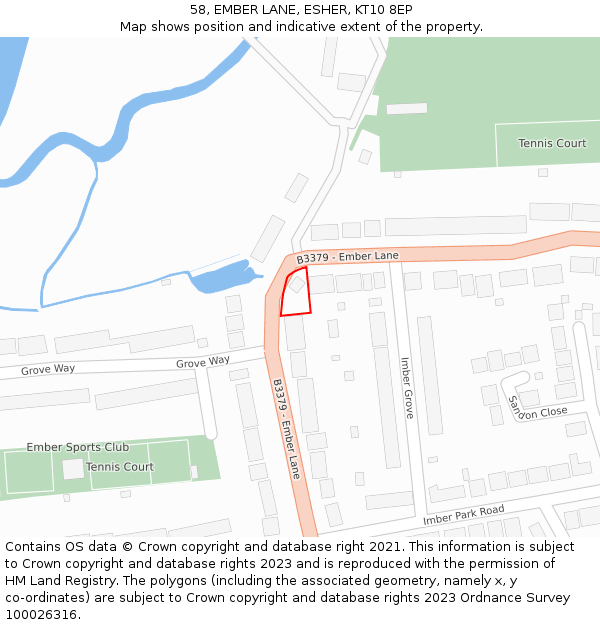 58, EMBER LANE, ESHER, KT10 8EP: Location map and indicative extent of plot