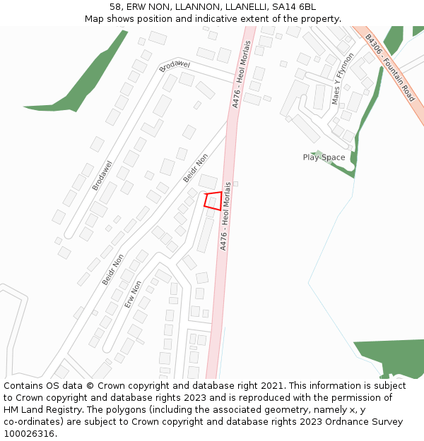 58, ERW NON, LLANNON, LLANELLI, SA14 6BL: Location map and indicative extent of plot