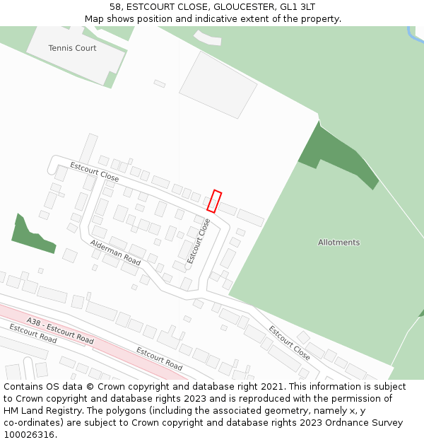 58, ESTCOURT CLOSE, GLOUCESTER, GL1 3LT: Location map and indicative extent of plot