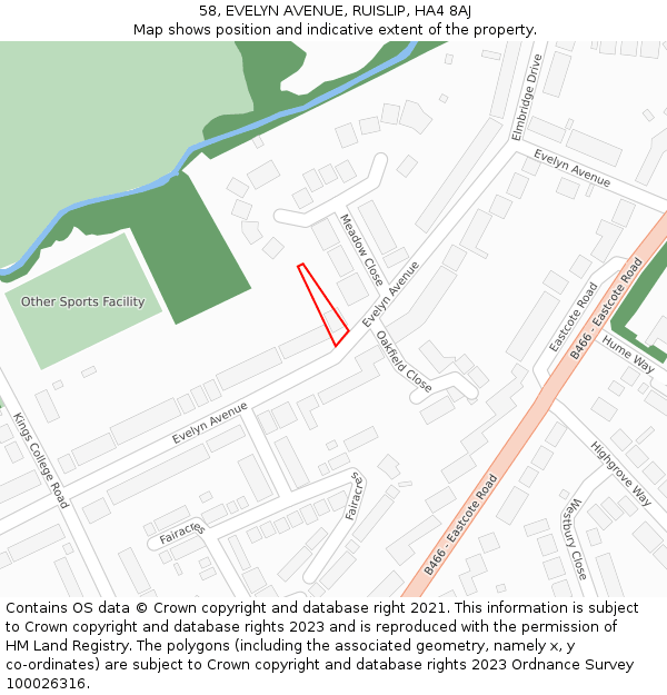 58, EVELYN AVENUE, RUISLIP, HA4 8AJ: Location map and indicative extent of plot