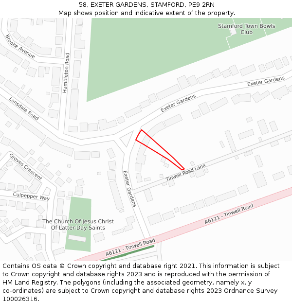 58, EXETER GARDENS, STAMFORD, PE9 2RN: Location map and indicative extent of plot