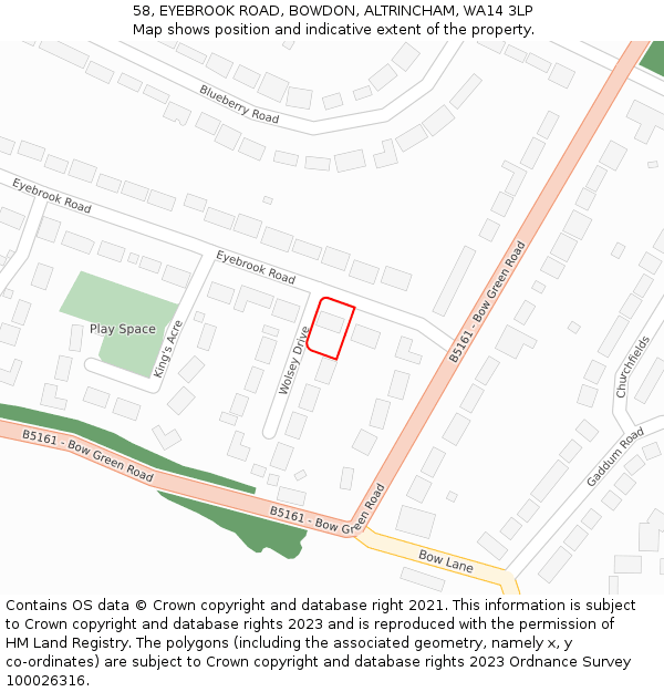 58, EYEBROOK ROAD, BOWDON, ALTRINCHAM, WA14 3LP: Location map and indicative extent of plot