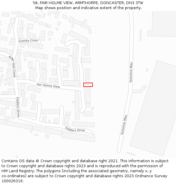 58, FAIR HOLME VIEW, ARMTHORPE, DONCASTER, DN3 3TW: Location map and indicative extent of plot