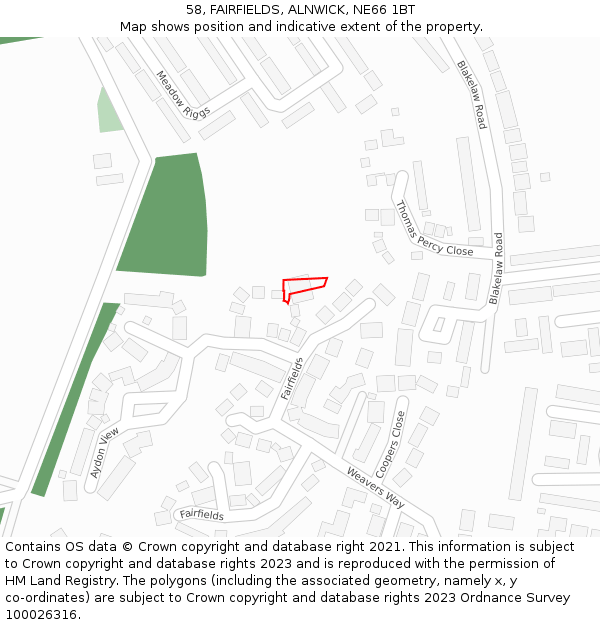 58, FAIRFIELDS, ALNWICK, NE66 1BT: Location map and indicative extent of plot