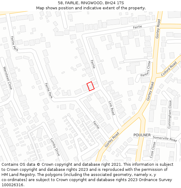 58, FAIRLIE, RINGWOOD, BH24 1TS: Location map and indicative extent of plot