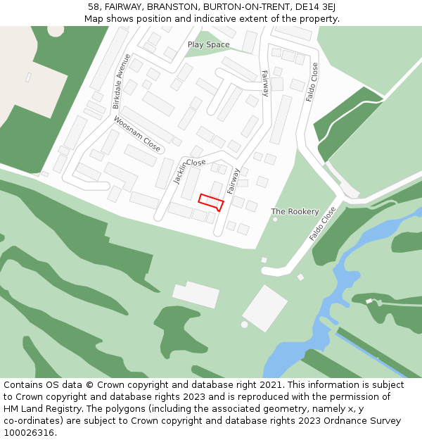 58, FAIRWAY, BRANSTON, BURTON-ON-TRENT, DE14 3EJ: Location map and indicative extent of plot