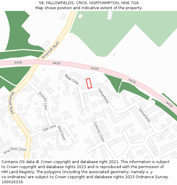 58, FALLOWFIELDS, CRICK, NORTHAMPTON, NN6 7GA: Location map and indicative extent of plot