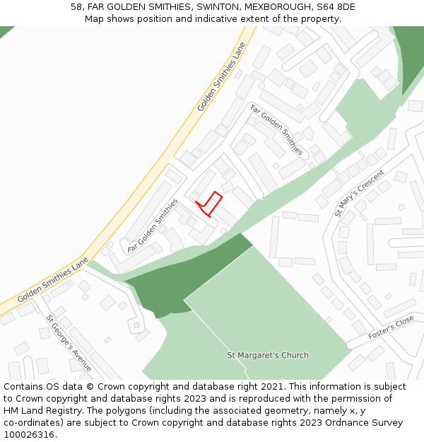 58, FAR GOLDEN SMITHIES, SWINTON, MEXBOROUGH, S64 8DE: Location map and indicative extent of plot