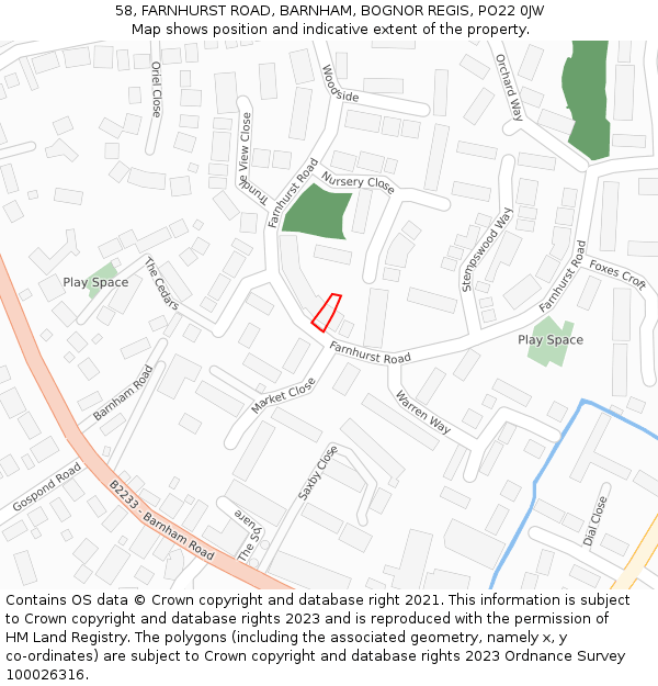 58, FARNHURST ROAD, BARNHAM, BOGNOR REGIS, PO22 0JW: Location map and indicative extent of plot