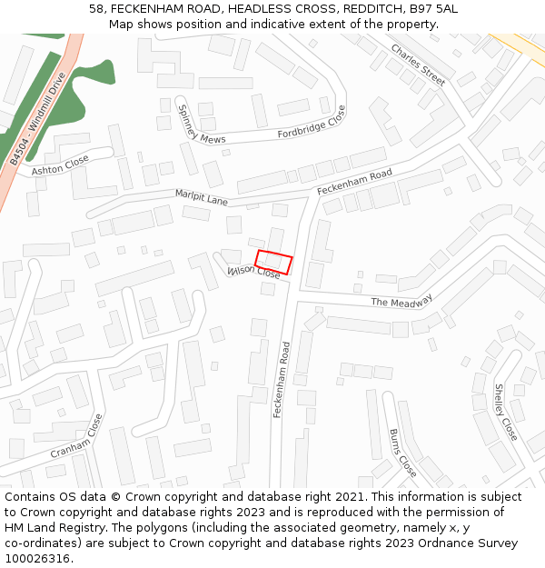 58, FECKENHAM ROAD, HEADLESS CROSS, REDDITCH, B97 5AL: Location map and indicative extent of plot