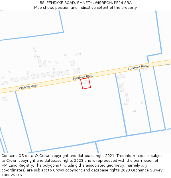 58, FENDYKE ROAD, EMNETH, WISBECH, PE14 8BA: Location map and indicative extent of plot