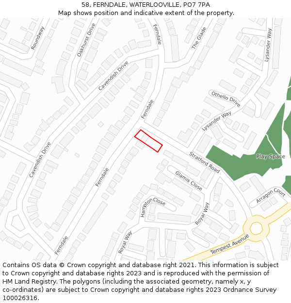 58, FERNDALE, WATERLOOVILLE, PO7 7PA: Location map and indicative extent of plot