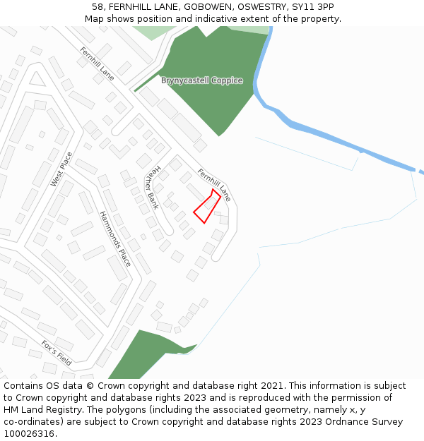 58, FERNHILL LANE, GOBOWEN, OSWESTRY, SY11 3PP: Location map and indicative extent of plot