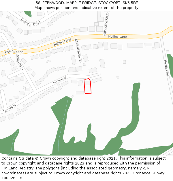 58, FERNWOOD, MARPLE BRIDGE, STOCKPORT, SK6 5BE: Location map and indicative extent of plot