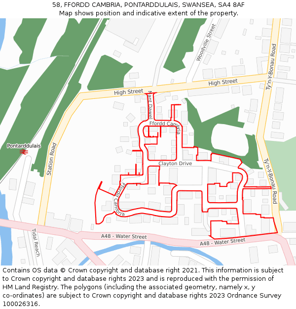 58, FFORDD CAMBRIA, PONTARDDULAIS, SWANSEA, SA4 8AF: Location map and indicative extent of plot