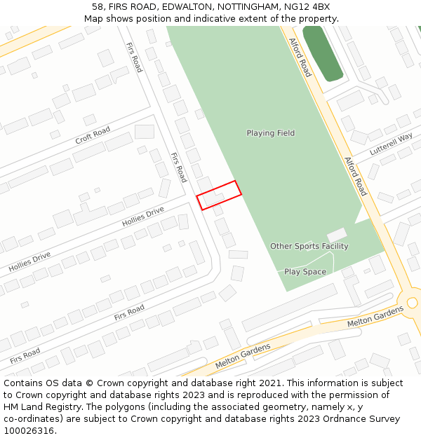 58, FIRS ROAD, EDWALTON, NOTTINGHAM, NG12 4BX: Location map and indicative extent of plot