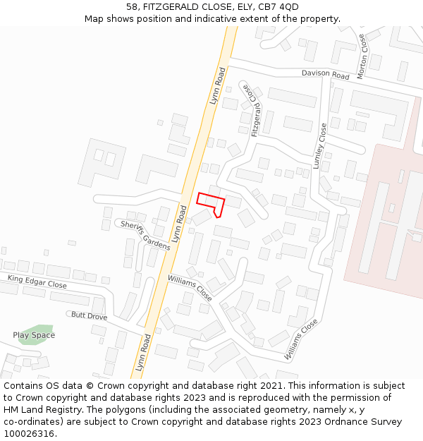 58, FITZGERALD CLOSE, ELY, CB7 4QD: Location map and indicative extent of plot