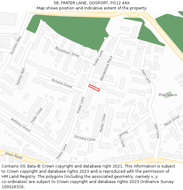 58, FRATER LANE, GOSPORT, PO12 4AX: Location map and indicative extent of plot