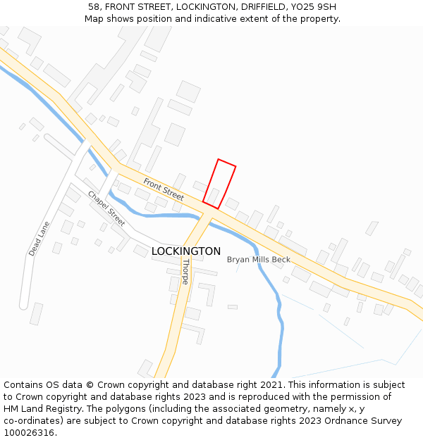 58, FRONT STREET, LOCKINGTON, DRIFFIELD, YO25 9SH: Location map and indicative extent of plot