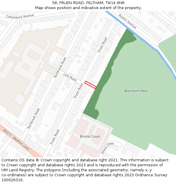 58, FRUEN ROAD, FELTHAM, TW14 9NR: Location map and indicative extent of plot