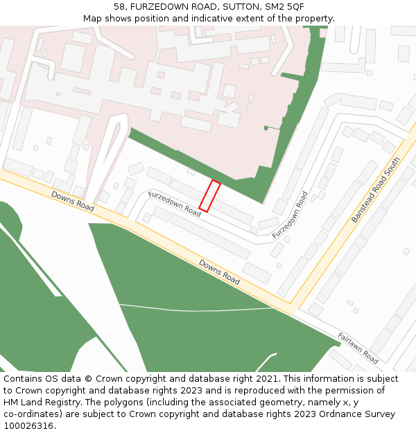 58, FURZEDOWN ROAD, SUTTON, SM2 5QF: Location map and indicative extent of plot