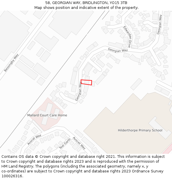 58, GEORGIAN WAY, BRIDLINGTON, YO15 3TB: Location map and indicative extent of plot