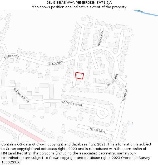 58, GIBBAS WAY, PEMBROKE, SA71 5JA: Location map and indicative extent of plot