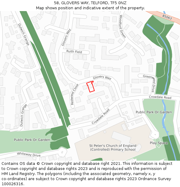 58, GLOVERS WAY, TELFORD, TF5 0NZ: Location map and indicative extent of plot