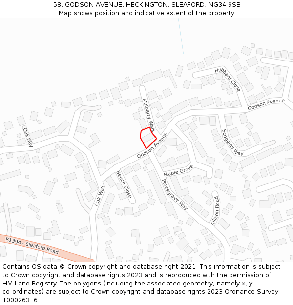 58, GODSON AVENUE, HECKINGTON, SLEAFORD, NG34 9SB: Location map and indicative extent of plot