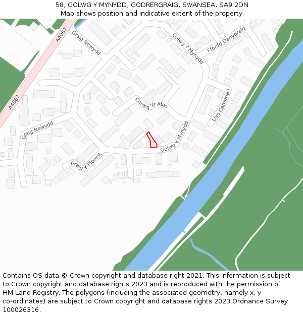 58, GOLWG Y MYNYDD, GODRERGRAIG, SWANSEA, SA9 2DN: Location map and indicative extent of plot