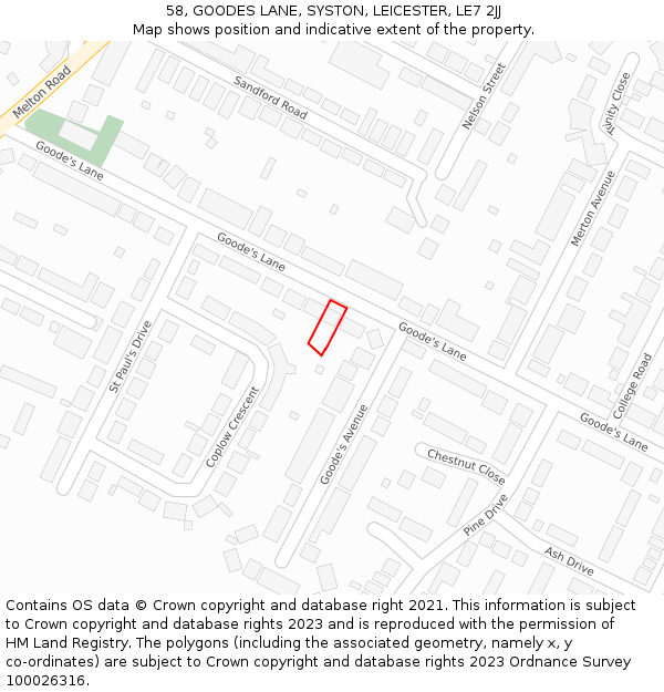 58, GOODES LANE, SYSTON, LEICESTER, LE7 2JJ: Location map and indicative extent of plot