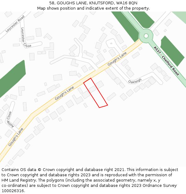 58, GOUGHS LANE, KNUTSFORD, WA16 8QN: Location map and indicative extent of plot