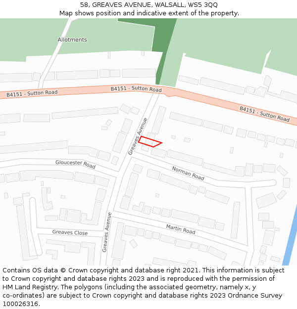 58, GREAVES AVENUE, WALSALL, WS5 3QQ: Location map and indicative extent of plot