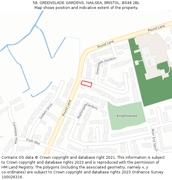 58, GREENSLADE GARDENS, NAILSEA, BRISTOL, BS48 2BL: Location map and indicative extent of plot