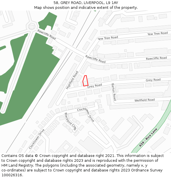 58, GREY ROAD, LIVERPOOL, L9 1AY: Location map and indicative extent of plot