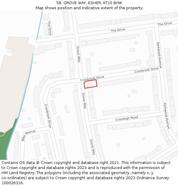 58, GROVE WAY, ESHER, KT10 8HW: Location map and indicative extent of plot