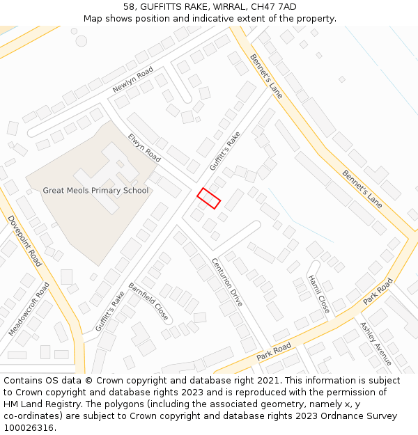 58, GUFFITTS RAKE, WIRRAL, CH47 7AD: Location map and indicative extent of plot