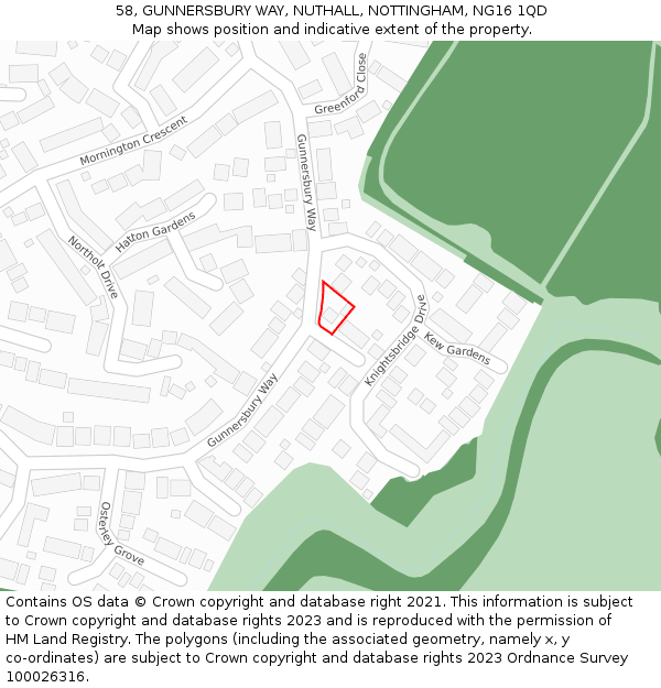 58, GUNNERSBURY WAY, NUTHALL, NOTTINGHAM, NG16 1QD: Location map and indicative extent of plot