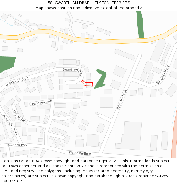 58, GWARTH AN DRAE, HELSTON, TR13 0BS: Location map and indicative extent of plot