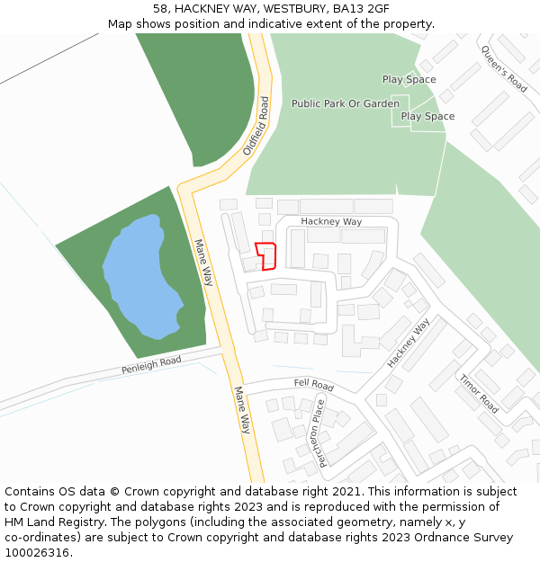 58, HACKNEY WAY, WESTBURY, BA13 2GF: Location map and indicative extent of plot