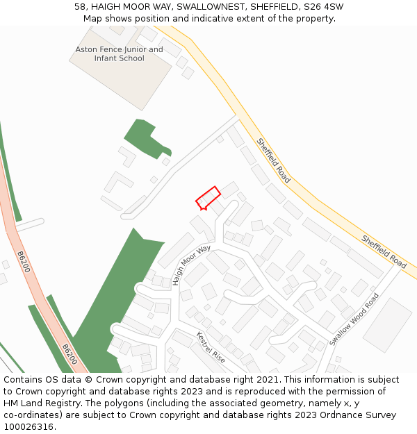 58, HAIGH MOOR WAY, SWALLOWNEST, SHEFFIELD, S26 4SW: Location map and indicative extent of plot