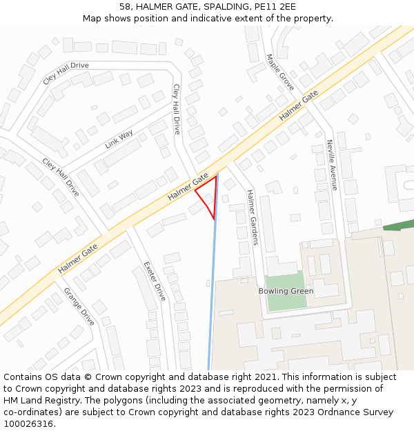 58, HALMER GATE, SPALDING, PE11 2EE: Location map and indicative extent of plot