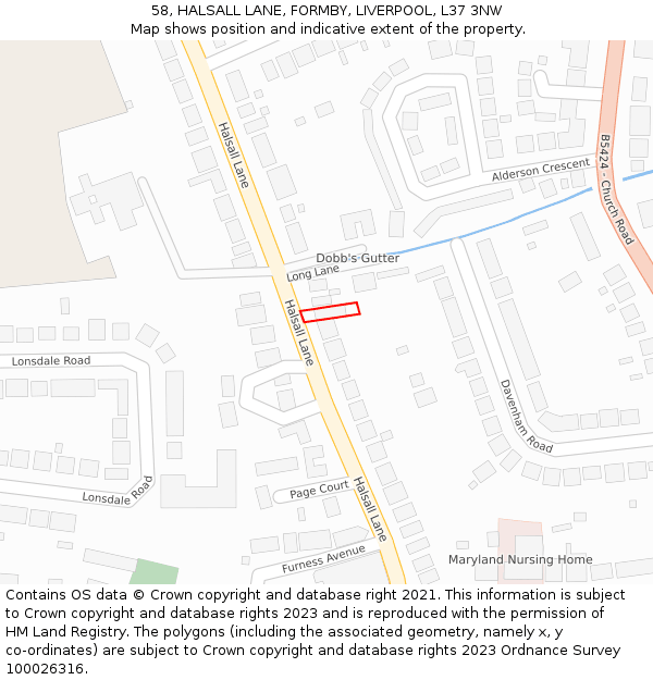 58, HALSALL LANE, FORMBY, LIVERPOOL, L37 3NW: Location map and indicative extent of plot