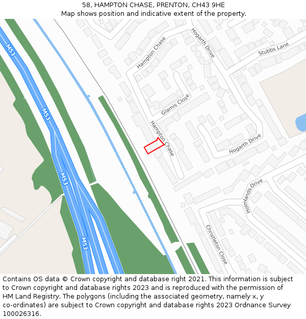 58, HAMPTON CHASE, PRENTON, CH43 9HE: Location map and indicative extent of plot