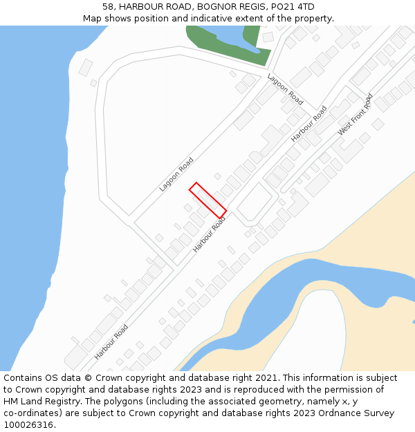 58, HARBOUR ROAD, BOGNOR REGIS, PO21 4TD: Location map and indicative extent of plot