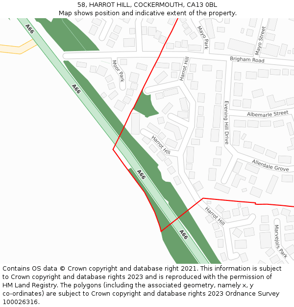 58, HARROT HILL, COCKERMOUTH, CA13 0BL: Location map and indicative extent of plot