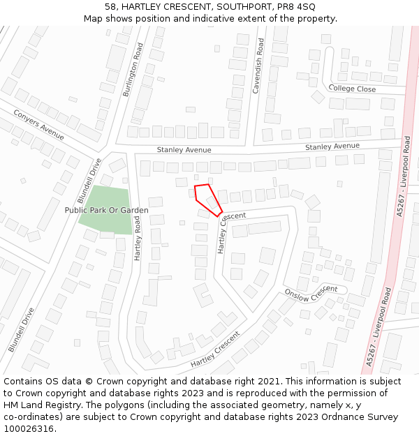 58, HARTLEY CRESCENT, SOUTHPORT, PR8 4SQ: Location map and indicative extent of plot